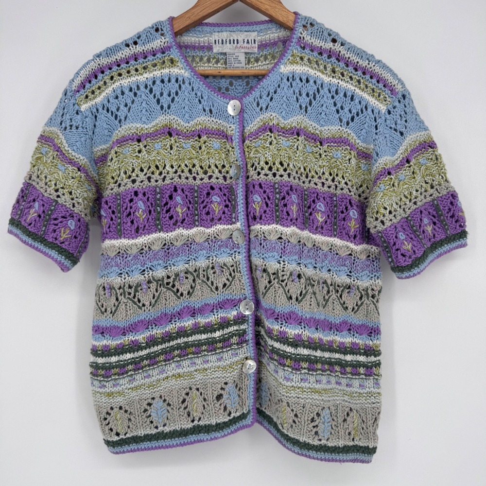 Vintage Bedford Fair Lifestyles Knit Cardigan Small S Grannycore Floral Pastel